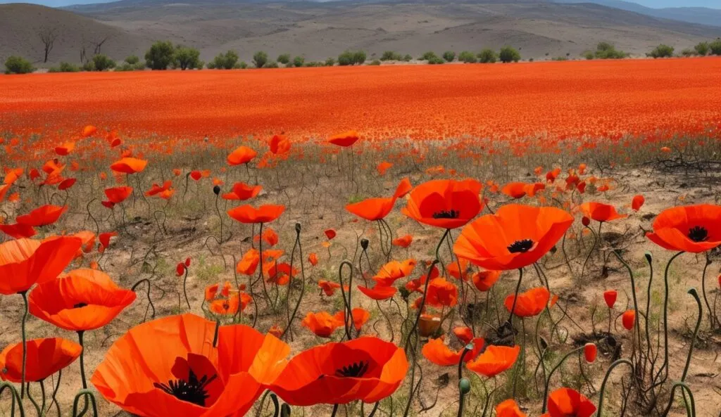 A lovely field of blooming fire poppies found only in recently burned areas