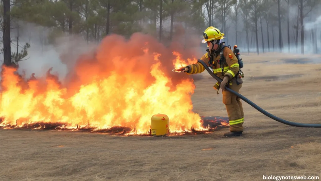 A firefighter conducting a controlled burn to reduce hazardous fuel loads